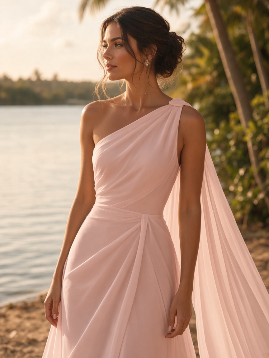 Madrinha com vestido rosa claro